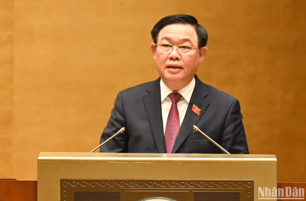 Chủ tịch Quốc hội Vương Đình Huệ phát biểu bế mạc Kỳ họp bất thường lần thứ 2, Quốc hội khóa XV. (Ảnh: DUY LINH)