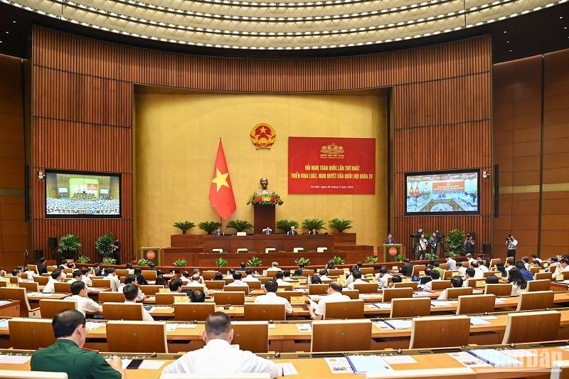 Quang cảnh Hội nghị toàn quốc lần thứ nhất triển khai luật, nghị quyết của Quốc hội khóa XV. (Ảnh: DUY LINH)