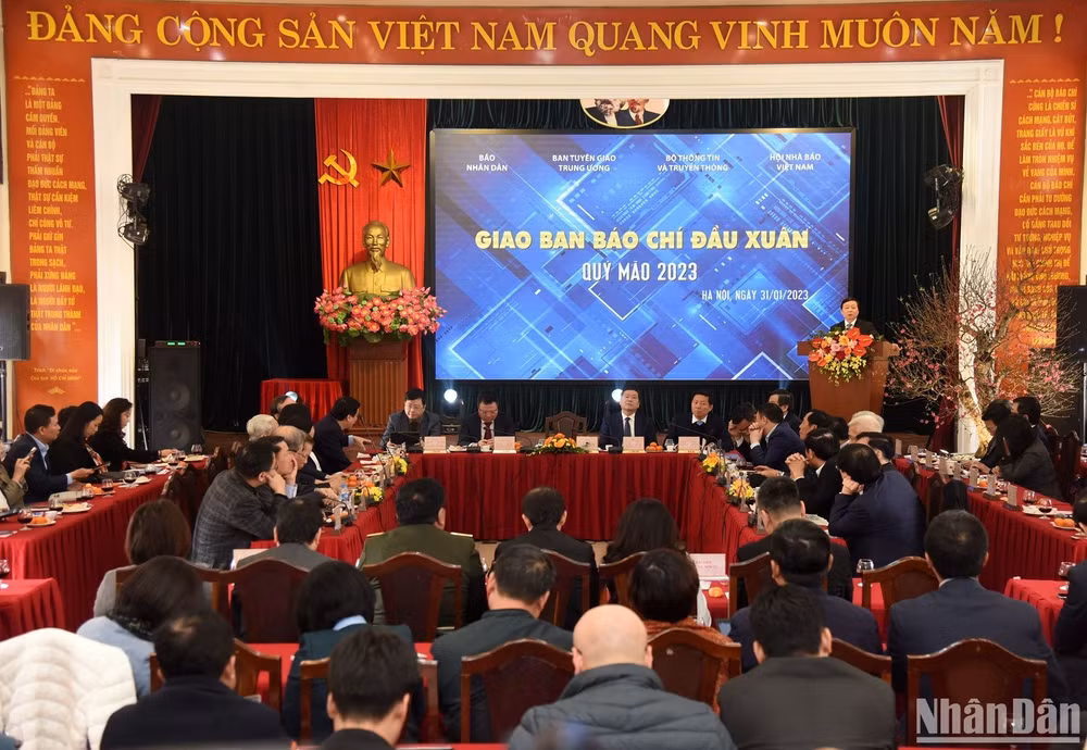 Quang cảnh giao ban báo chí đầu Xuân Quý Mão 2023 sáng 31/1. (Ảnh: TRẦN HẢI)