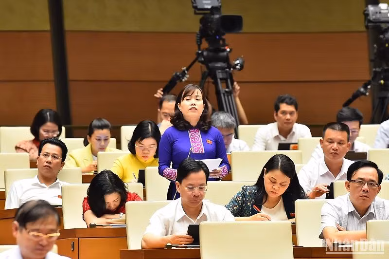 Đại biểu Lý Thị Lan (đoàn Hà Giang) nhấn mạnh sự lãng phí xuất phát từ việc chậm ban hành các văn bản quy phạm pháp luật. (Ảnh: THỦY NGUYÊN)
