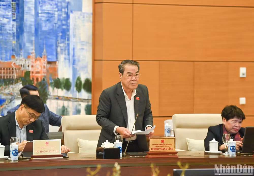 Trưởng Ban Dân nguyện Dương Thanh Bình báo cáo tại phiên họp. (Ảnh: DUY LINH)