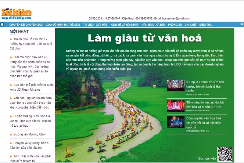 Giao diện trang chủ Chuyên trang Hồ sơ sự kiện điện tử.