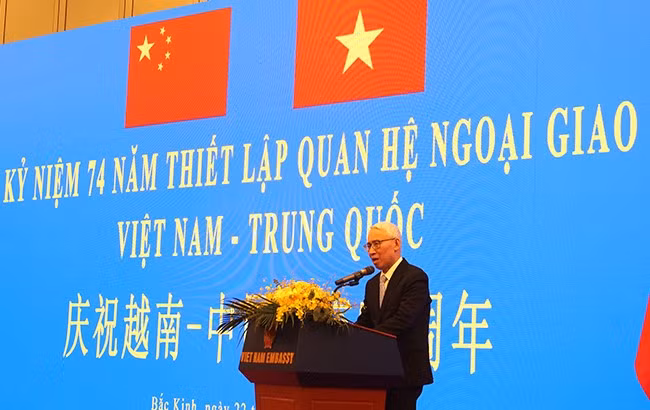 Đại sứ Phạm Sao Mai phát biểu ý kiến tại buổi lễ.