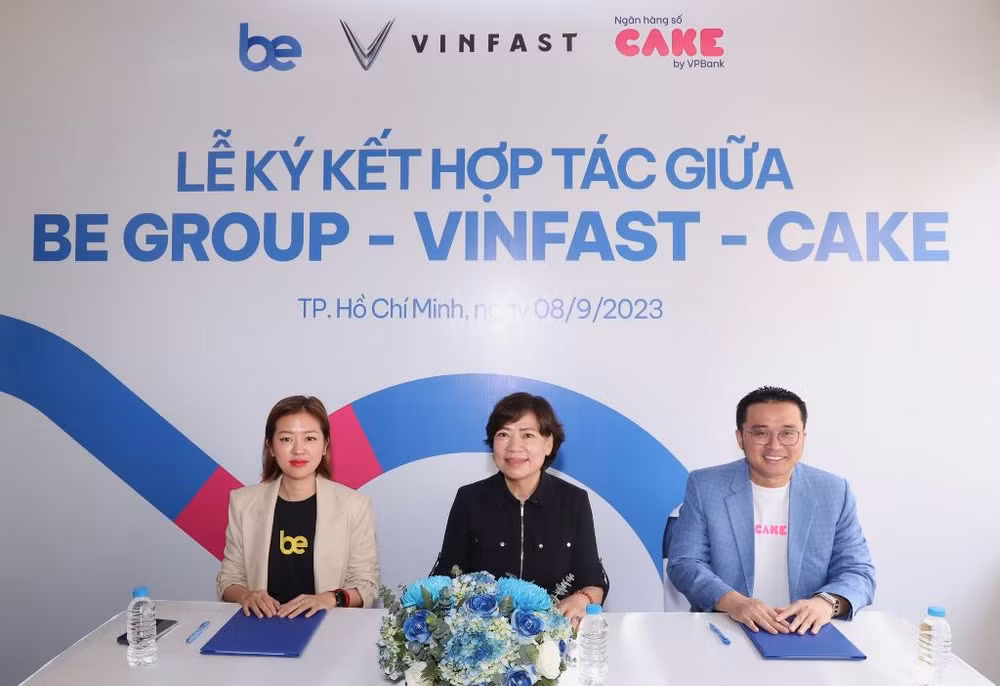 Ký kết hợp tác giữa Be và Công ty VinFast, Ngân hàng số Cake by VPBank
