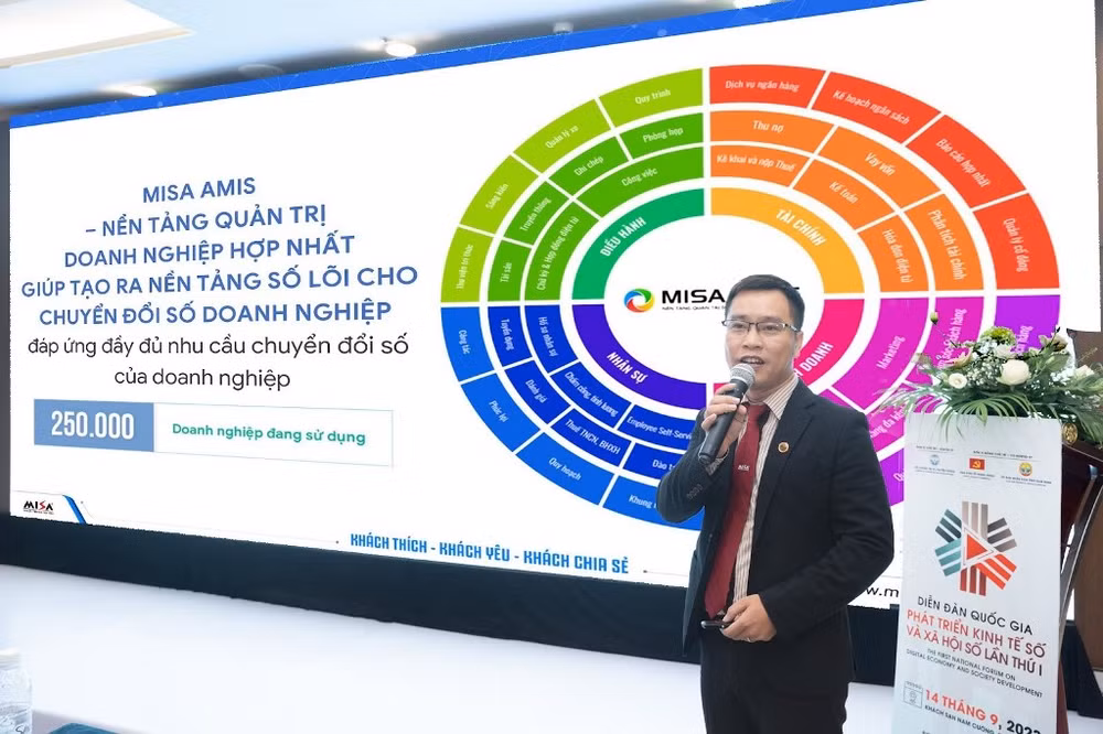 Ông Trịnh Văn Biển, Giám đốc Chuyển đổi số MISA chia sẻ về hệ sinh thái số giúp đổi mới quản trị doanh nghiệp.