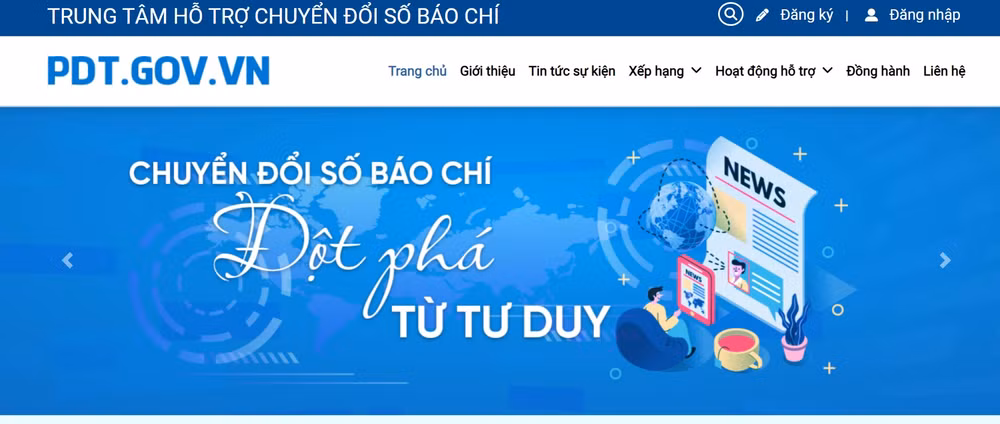 Giao diện cổng thông tin điện tử của Trung tâm Hỗ trợ chuyển đổi số báo chí. (Ảnh chụp màn hình)