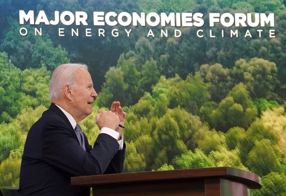 Tổng thống Mỹ Joe Biden triệu tập cuộc họp trực tuyến cấp lãnh đạo lần thứ tư của Diễn đàn các nền kinh tế lớn (MEF) về năng lượng và khí hậu ngày 20/4. Ảnh: Reuters.