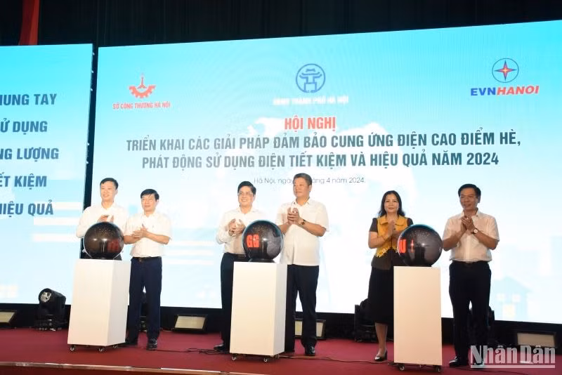 Các đại biểu thực hiện nghi thức phát động sử dụng điện tiết kiệm và hiệu quả năm 2024.