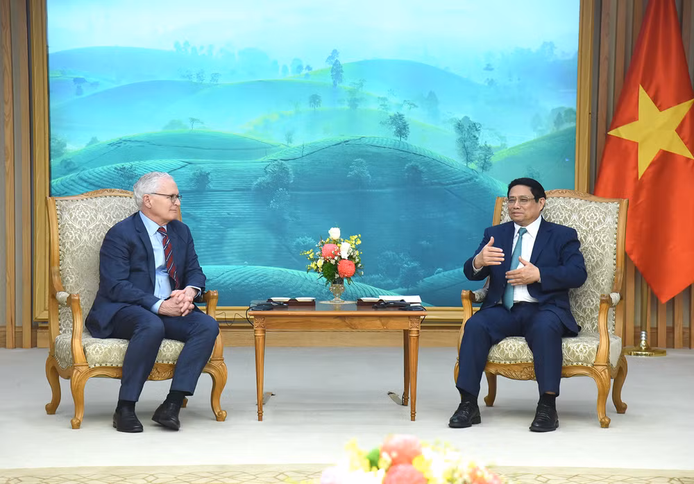 Thủ tướng Phạm Minh Chính phát biểu tại buổi tiếp. (Ảnh: TRẦN HẢI)