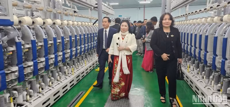 Các đại biểu tham quan dây chuyền sản xuất tại nhà máy sợi công nghệ cao DragonTextiles 2. 