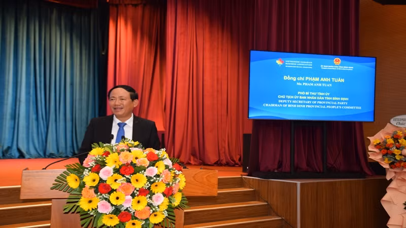 Đồng chí Phạm Anh Tuấn, Chủ tịch Ủy ban nhân dân tỉnh Bình Định phát biểu tại hội nghị.