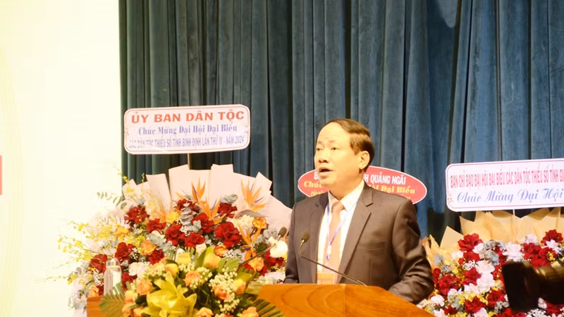 Chủ tịch Ủy ban nhân dân tỉnh Phạm Anh Tuấn phát biểu tại đại hội.