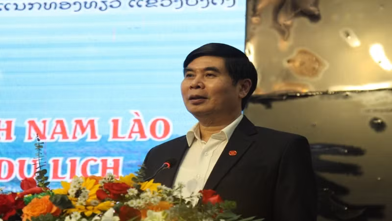 Phó Chủ tịch Ủy ban nhân dân tỉnh Bình Định Lâm Hải Giang phát biểu tại buổi gặp gỡ.