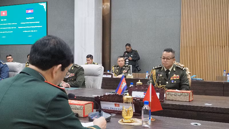 Đại tướng Tea Seiha Phó Thủ tướng, Bộ trưởng Quốc phòng Campuchia tại cuộc hội đàm. (Ảnh: Nguyễn Hiệp)