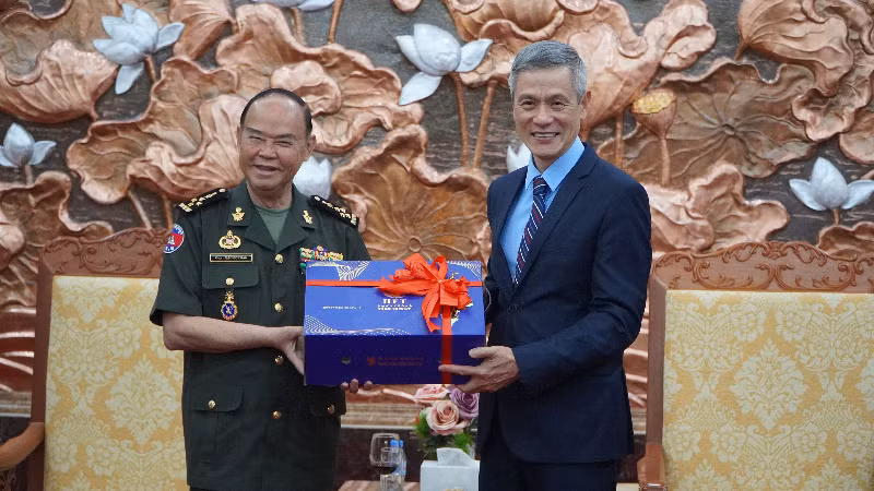 Tư lệnh Lục quân Campuchia Đại tướng Mao Sophan chúc đất nước và nhân dân Việt Nam năm mới sức khỏe dồi dào, an khang, thịnh vượng. (Ảnh: NGUYỄN HIỆP)