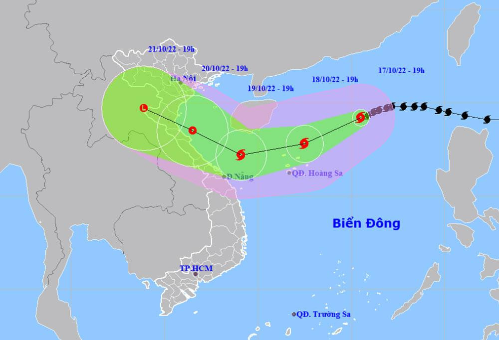 Vị trí và hướng di chuyển của bão số 6. (Nguồn: nchmf.gov.vn)