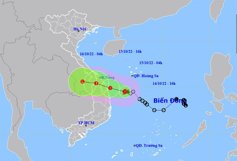 Vị trí và hướng di chuyển của bão số 5. (Nguồn: nchmf.gov.vn)