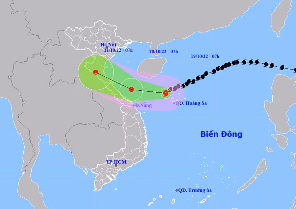 Vị trí và hướng di chuyển của bão số 6. (Nguồn: nchmf.gov.vn)