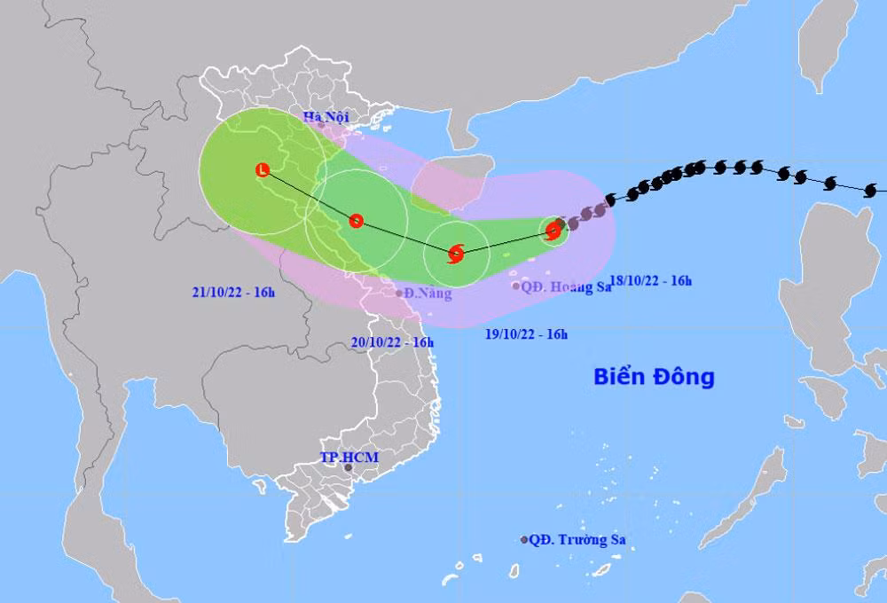 Vị trí và hướng di chuyển của bão số 6. (Nguồn: nchmf.gov.vn)
