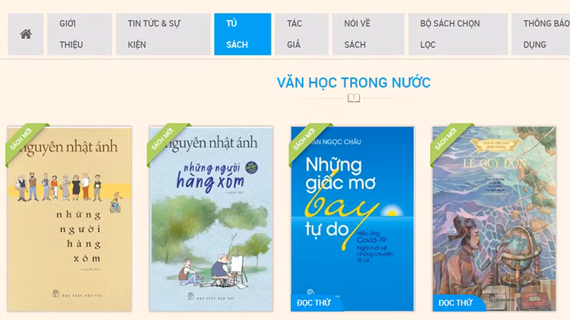 Một số tác phẩm văn học trong nước trên website của Nhà xuất bản Trẻ. (Ảnh: nxbtre.com.vn)
