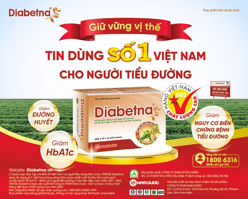 TPBVSK Diabetna được sản xuất bởi Nam Dược - Đơn vị được chứng nhận Hàng Việt Nam chất lượng cao (năm 2023).
