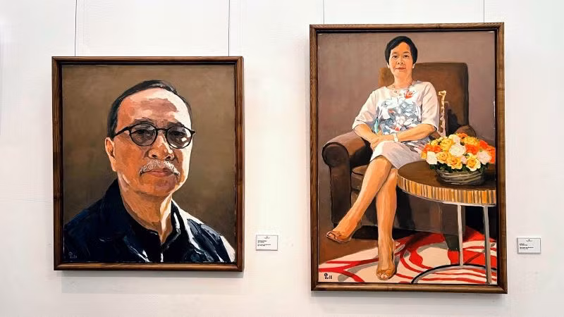 Một bức chân dung tự họa của họa sĩ Phạm Luận và người vợ của ông.