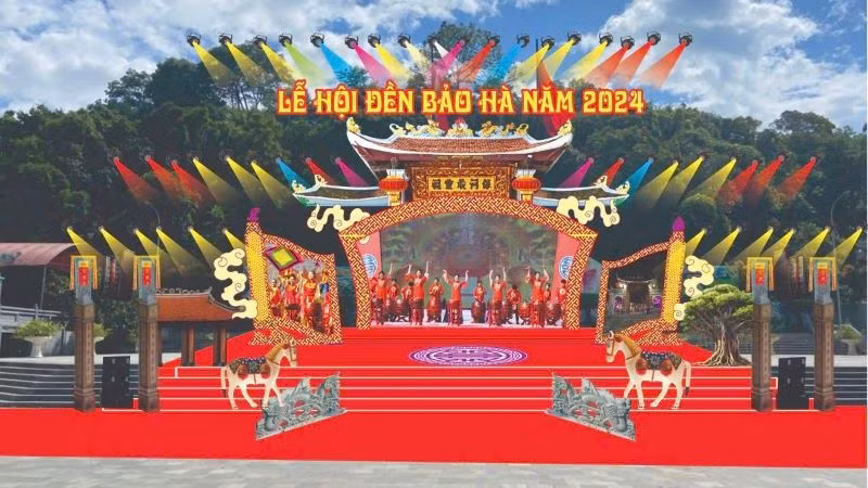 Hình ảnh sân khấu chương trình nghệ thuật chào mừng Lễ hội đền Bảo Hà năm 2024. (Ảnh: Ban tổ chức)