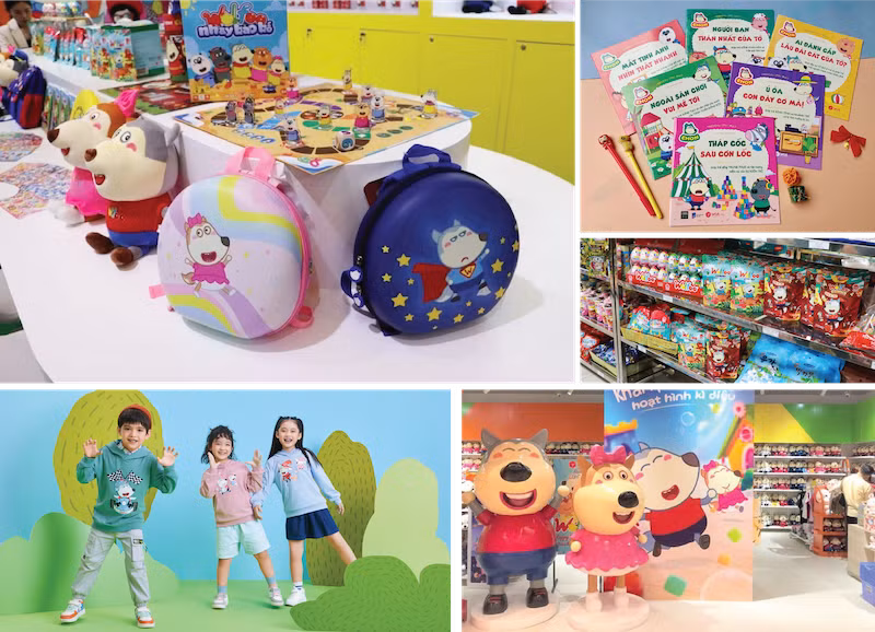 Thương hiệu hoạt hình Wolfoo được sử dụng trên đa dạng sản phẩm giáo dục, giải trí, tiêu dùng... (Ảnh: Sconnect Việt Nam)