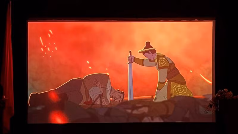 Một cảnh trong bộ phim hoạt hình lịch sử "Tiếng cồng Núi Nưa" được trình chiếu.