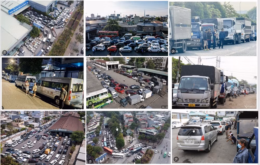 Một số hình ảnh ùn tắc phương tiện kiểm định đã xảy ra trong thời gian vừa qua.