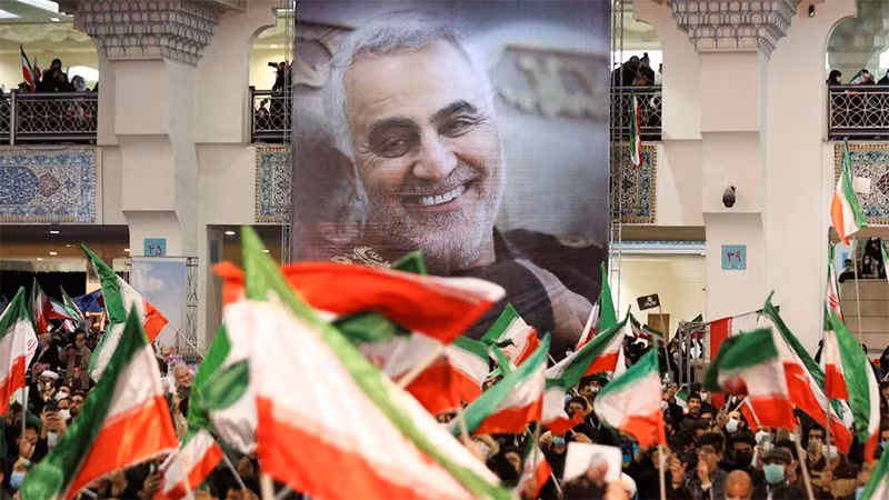 Lễ tưởng niệm chỉ huy cấp cao của Lực lượng Vệ binh Cách mạng Hồi giáo Iran (IRGC) Qassem Soleimani ngày 3/1/2022. Ảnh: WANA