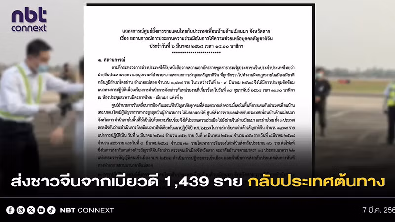 Thông báo về chiến dịch hồi hương công dân Trung Quốc đợt 2 của Thái Lan. (Ảnh: NBT)
