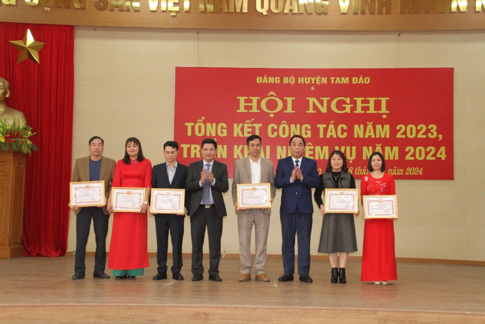 Lãnh đạo huyện Tam Đảo khen thưởng các chi bộ, đảng bộ hoàn thành xuất sắc nhiệm vụ năm 2023.
