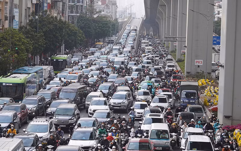 Tuyến đường Trường Chinh (Hà Nội) lúc 17 giờ ngày 24/1.