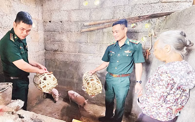 Đồn Biên phòng Cửa khẩu Trà Lĩnh hỗ trợ lợn giống cho phụ nữ ở xóm Bản Hía, thị trấn Trà Lĩnh, huyện Trùng Khánh (Cao Bằng).