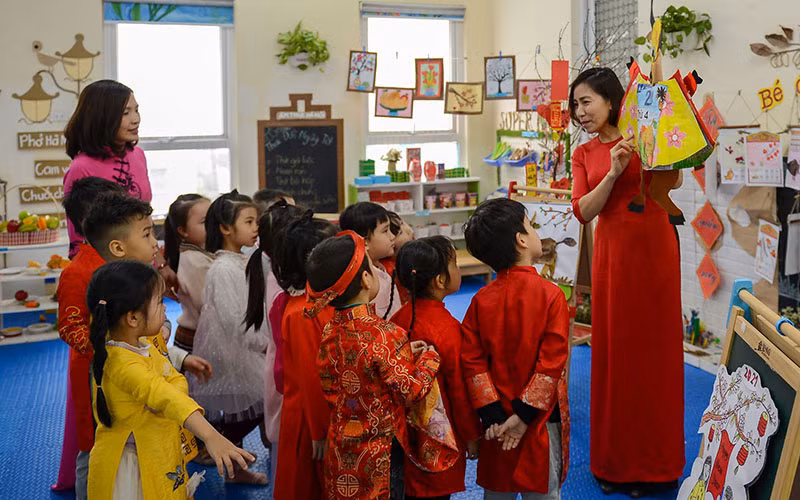 Giờ học tại Trường mầm non Xuân La, quận Tây Hồ, thành phố Hà Nội. (Ảnh MINH HÀ)