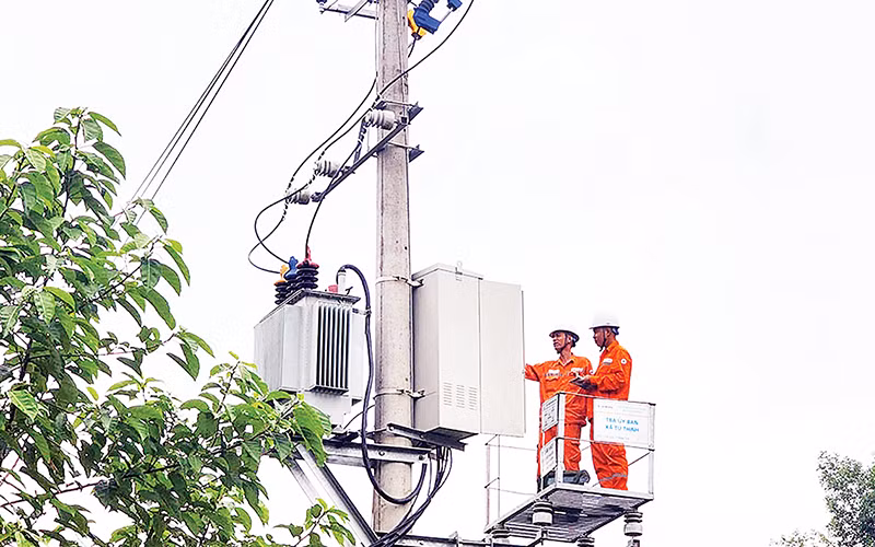 Công nhân Công ty Điện lực Sơn Dương (Tuyên Quang) kiểm tra an toàn hệ thống lưới điện. (Ảnh QUỐC VIỆT)