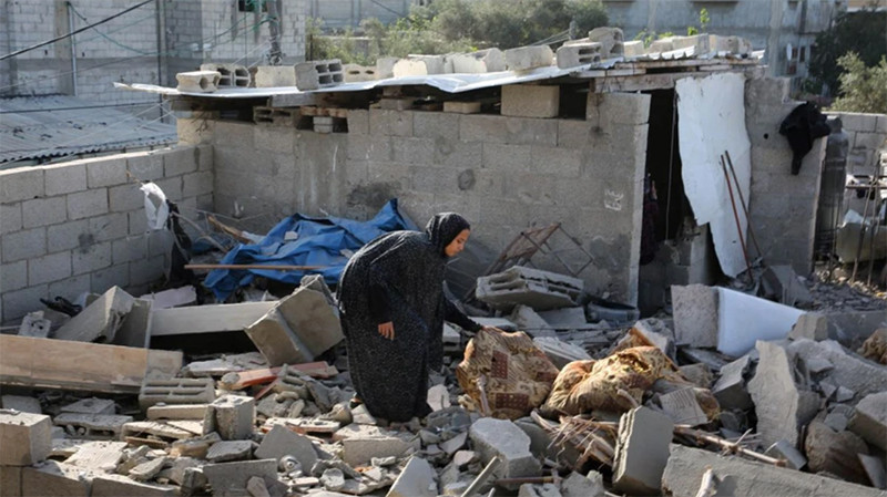 Tòa nhà bị phá hủy do xung đột Hamas-Israel tại thành phố Rafah, Dải Gaza, ngày 3/5/2024. (Ảnh: THX/TTXVN)