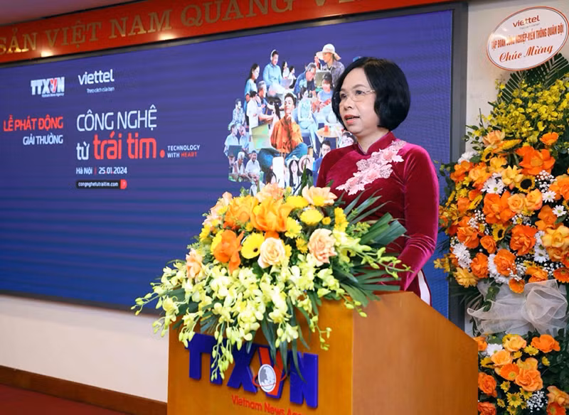 Tổng Giám đốc Thông tấn xã Việt Nam Vũ Việt Trang phát biểu tại buổi lễ.
