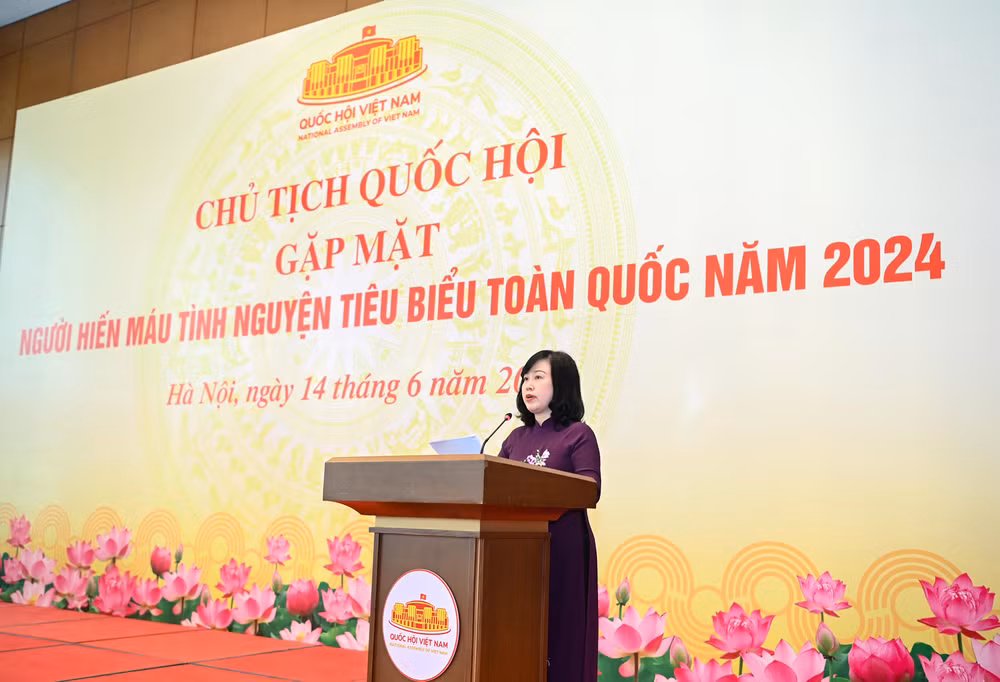 Bộ trưởng Y tế Đào Hồng Lan báo cáo tại cuộc gặp mặt. (Ảnh: DUY LINH)