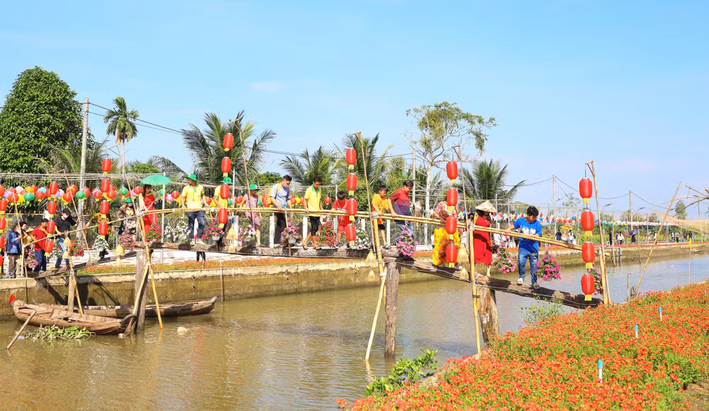 Du khách trải nghiệm cầu khỉ.