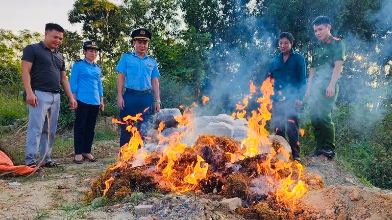 Chủ cơ sở kinh doanh tiêu hủy măng khô không rõ nguồn gốc, xuất xứ trước sự giám sát của cơ quan chức năng.