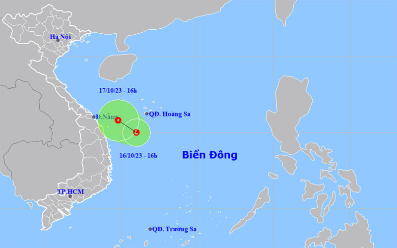 Vị trí và hướng di chuyển của vùng áp thấp. (Nguồn: nchmf.gov.vn)