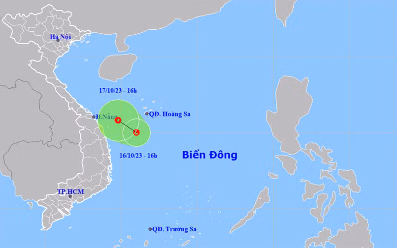 Vị trí và hướng di chuyển của vùng áp thấp. (Nguồn: nchmf.gov.vn)