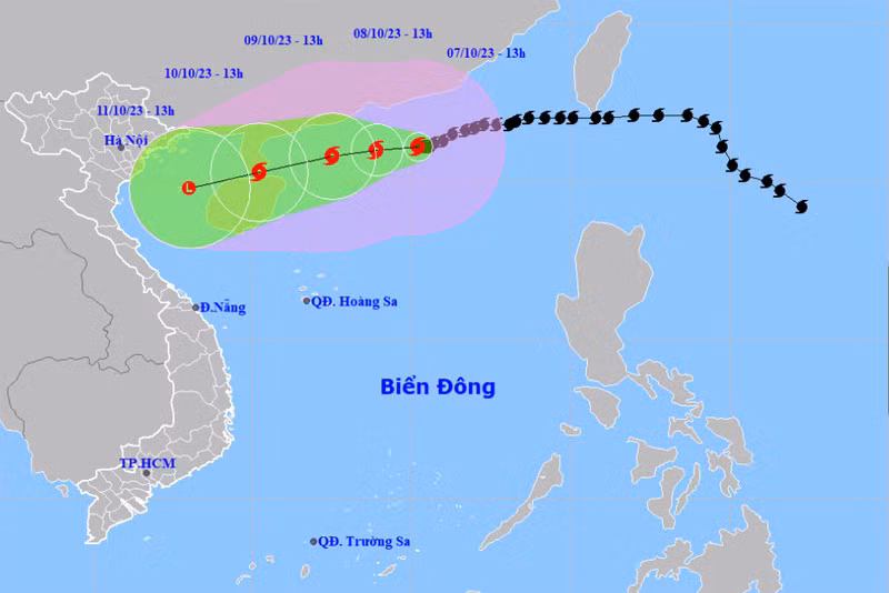 Vị trí và hướng di chuyển của bão số 4. (Nguồn: nchmf.gov.vn)