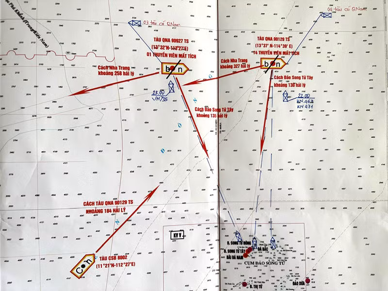 Vùng biển nơi các tàu bị chìm, lực lượng chức năng đang tập trung tìm kiếm cứu nạn.