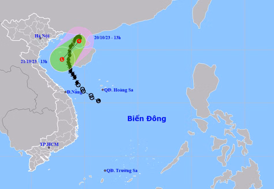 Vị trí và hướng di chuyển của áp thấp nhiệt đới (suy yếu từ bão số 5). (Nguồn: nchmf.gov.vn)