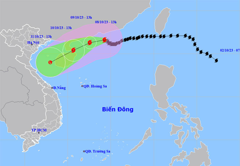 Vị trí và hướng di chuyển của bão số 4. (Nguồn: nchmf.gov.vn)