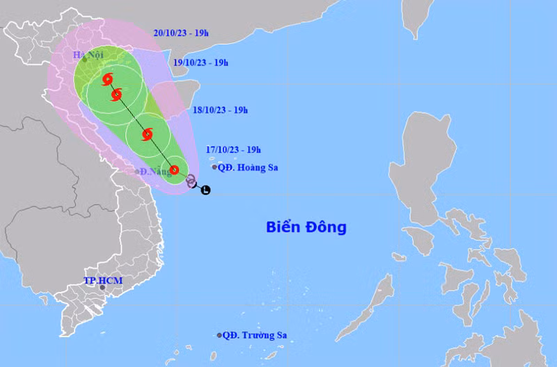 Vị trí và hướng di chuyển của áp thấp nhiệt đới. (Nguồn: nchmf.gov.vn)