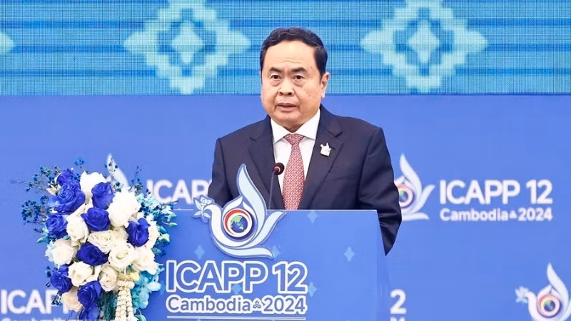 Chủ tịch Quốc hội Trần Thanh Mẫn phát biểu. (Ảnh: TTXVN)